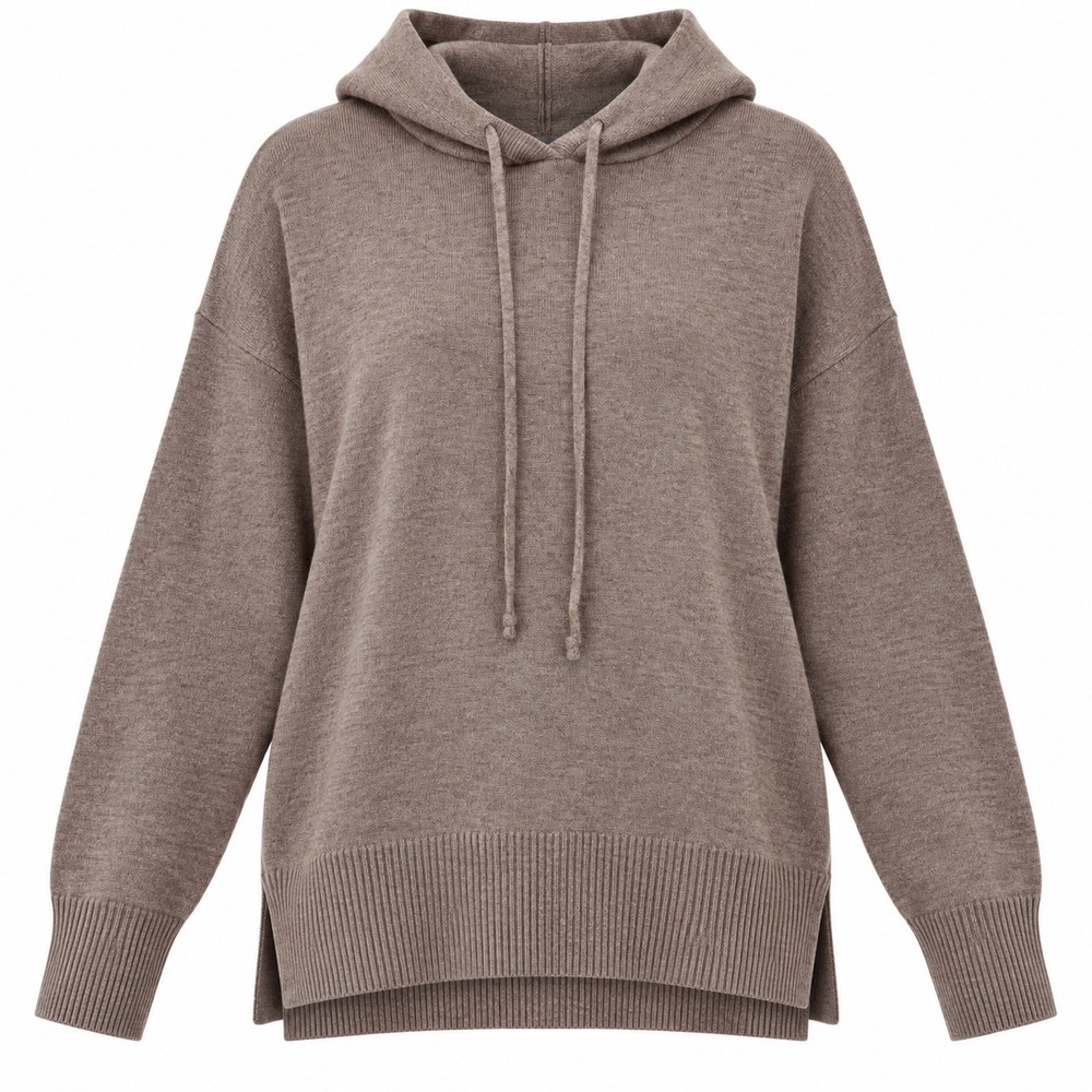 GapBody Hoodie Sweater Size M Brown Bark Heather Relaxed Knit Pullover 3934